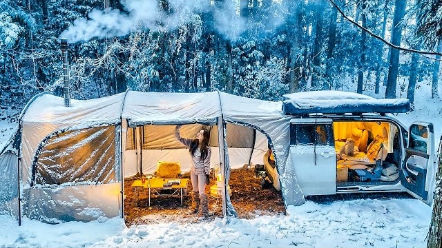 Ночевка в туннельной палатке при сильном ветре и снегопаде. Бушкрафт смотреть онлайн