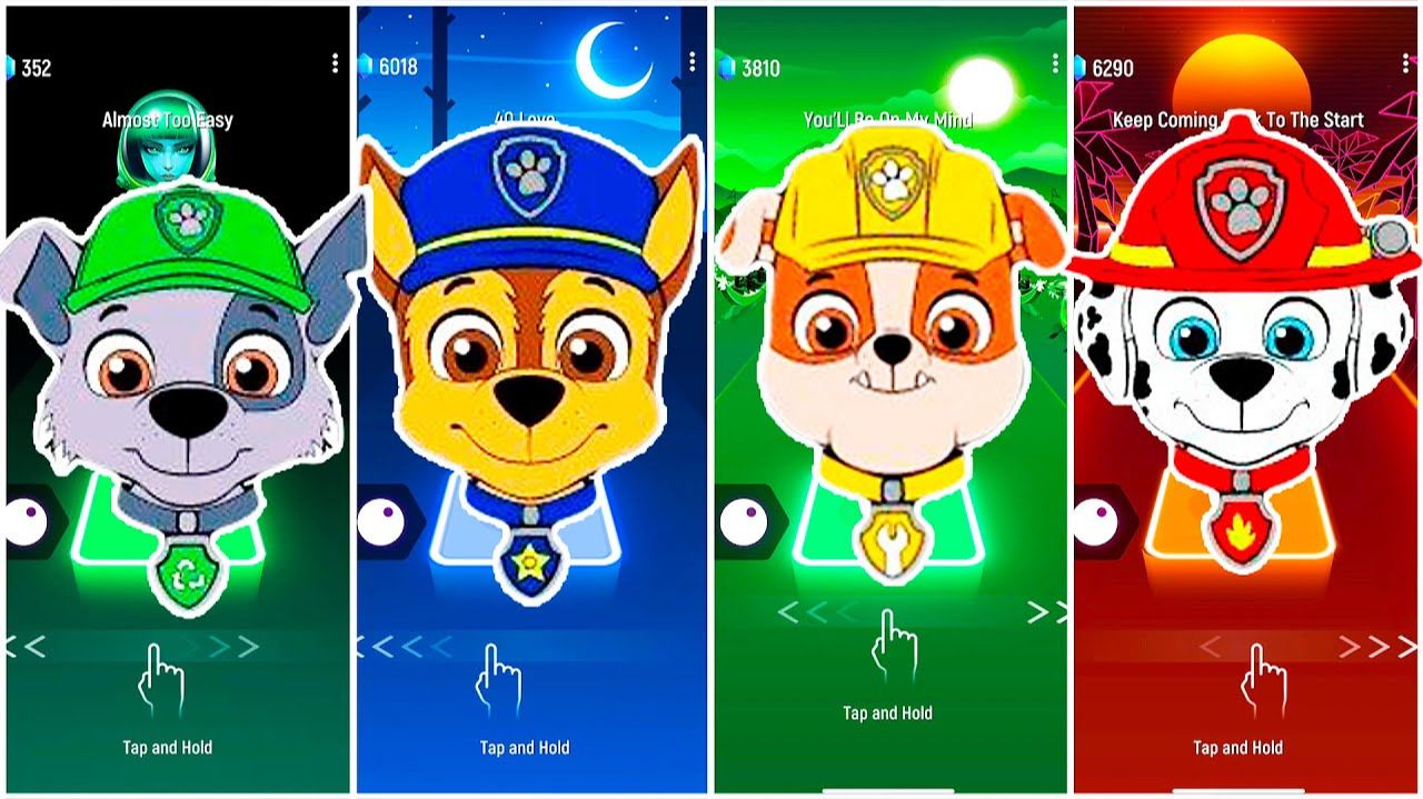 Мультики для Детей Щенячий Патруль Tiles Hop - РОККИ, ГОНЩИК, КРЕПЫШ, МАРШАЛЛ смотреть онлайн