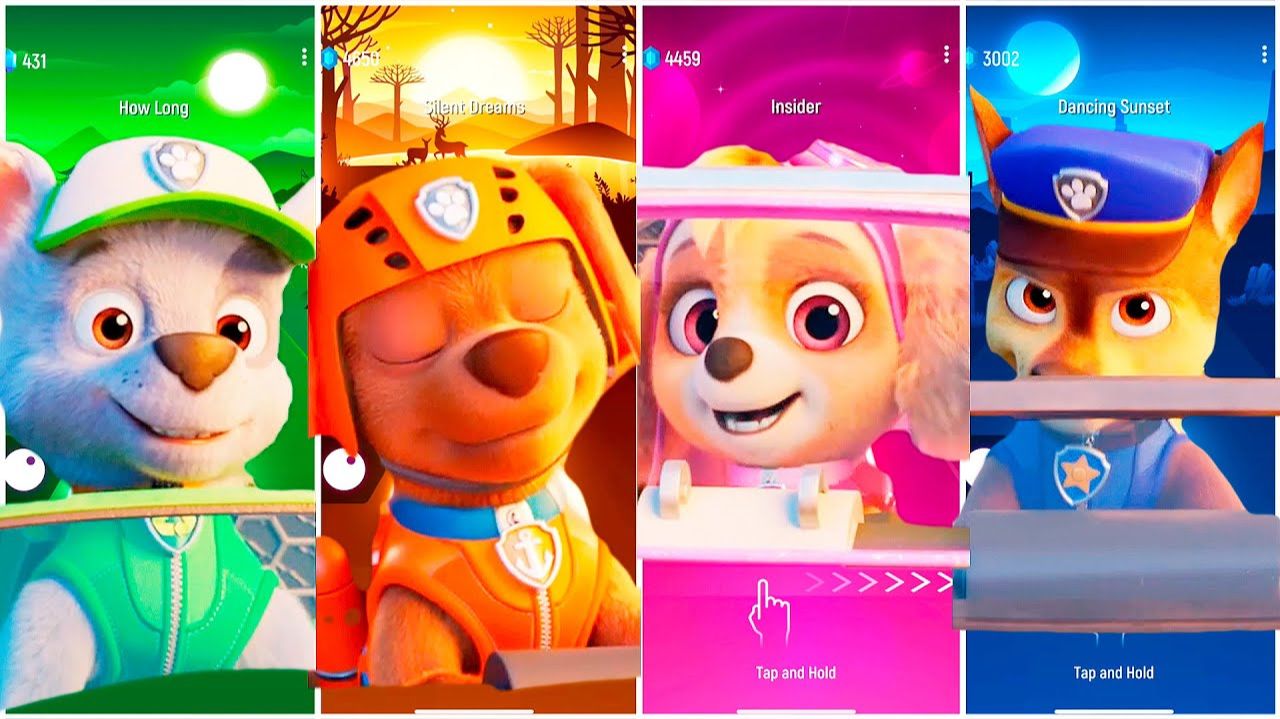 Мультики для Детей Щенячий Патруль Tiles Hop - РОККИ, ЗУМА, СКАЙ, ГОНЩИК смотреть онлайн