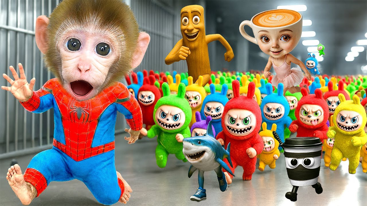 Мультики для детей, на обезьянку напали Лабубу, видео про обезьянку смотреть онлайн