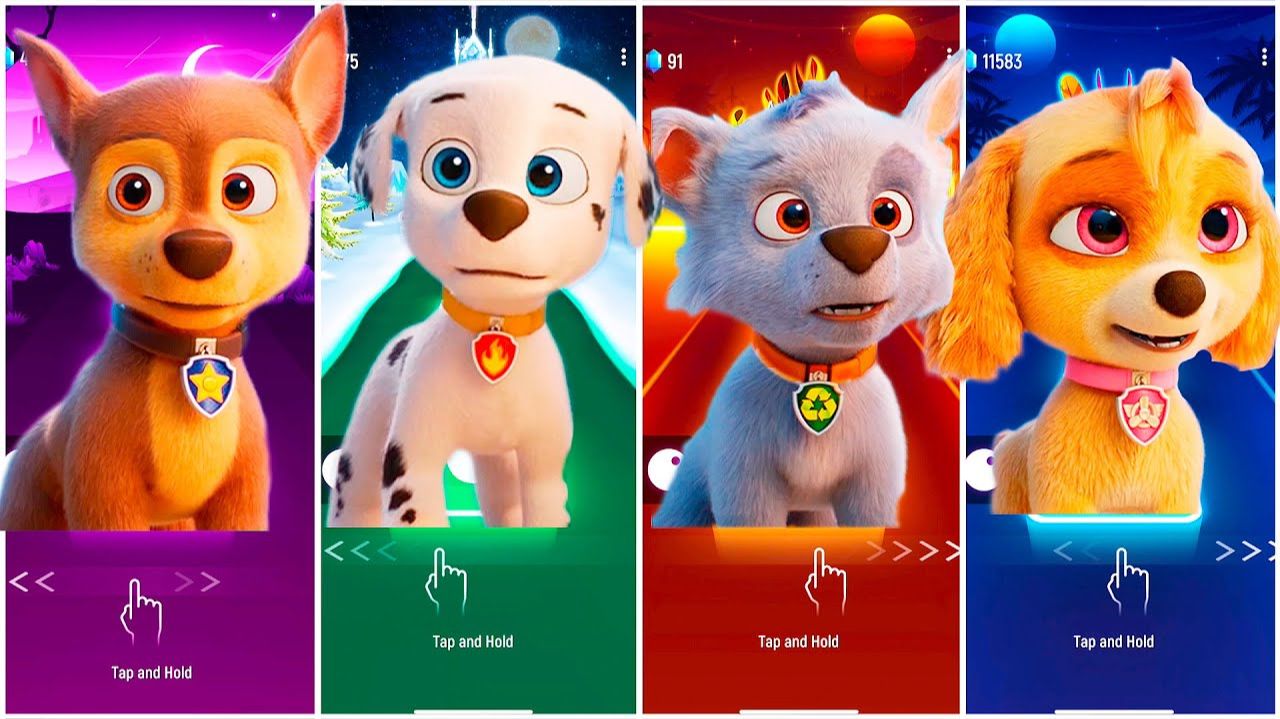 Мультики для Детей Щенячий Патруль Tiles Hop - ГОНЩИК, МАРШАЛЛ, РОККИ, СКАЙ смотреть онлайн