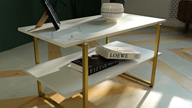 Журнальный стол Veneda _Balance_ 450_900 (золото, белый+оникс) смотреть онлайн