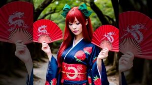 ЯПОНСКАЯ ДЕВУШКА С ВЕЕРАМИ нейросеть