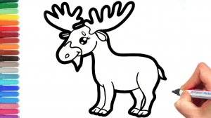 Мультик - раскраска для детей ЛОСЬ. Учимся как просто нарисовать ЛОСЯ// РИСОВАШКА ТВ