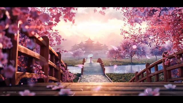 Весенняя атмосфера - Цветущие деревья сакуры смотреть онлайн