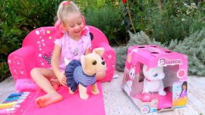 Nastya and magic drawing in color paints