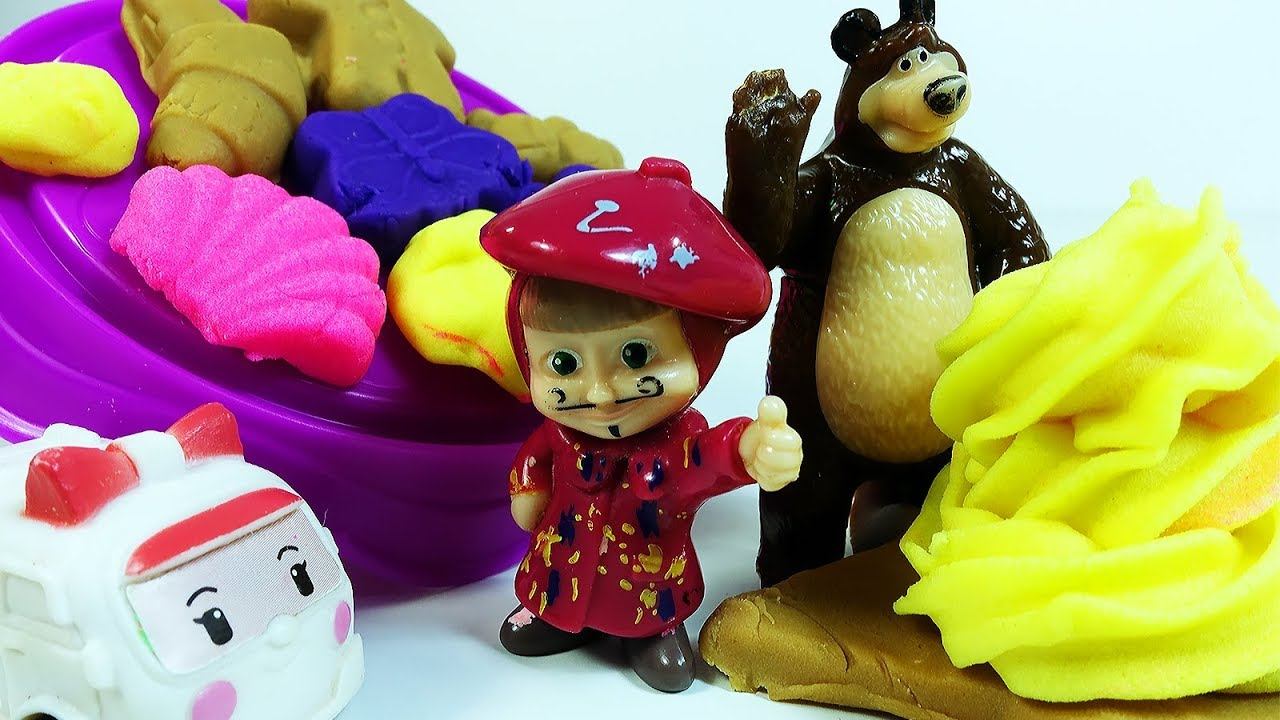 Игрушки Маша и Медведь Машинка Эмбер и Пластилин - Мультик для детей. Учимся лепить из пластилина смотреть онлайн