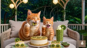 😹Мама кошечка приготовила вкусный торт из киви со своим маленьким котёночком🔥