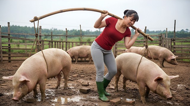 Продаю 600 кг черных свиней, которых погрузили на грузовик и отправили на рынок. Фуонг. Вьетнам смотреть онлайн