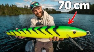 Рыбалка с самой огромной наживкой 70 см , что за монстр ее схватит?