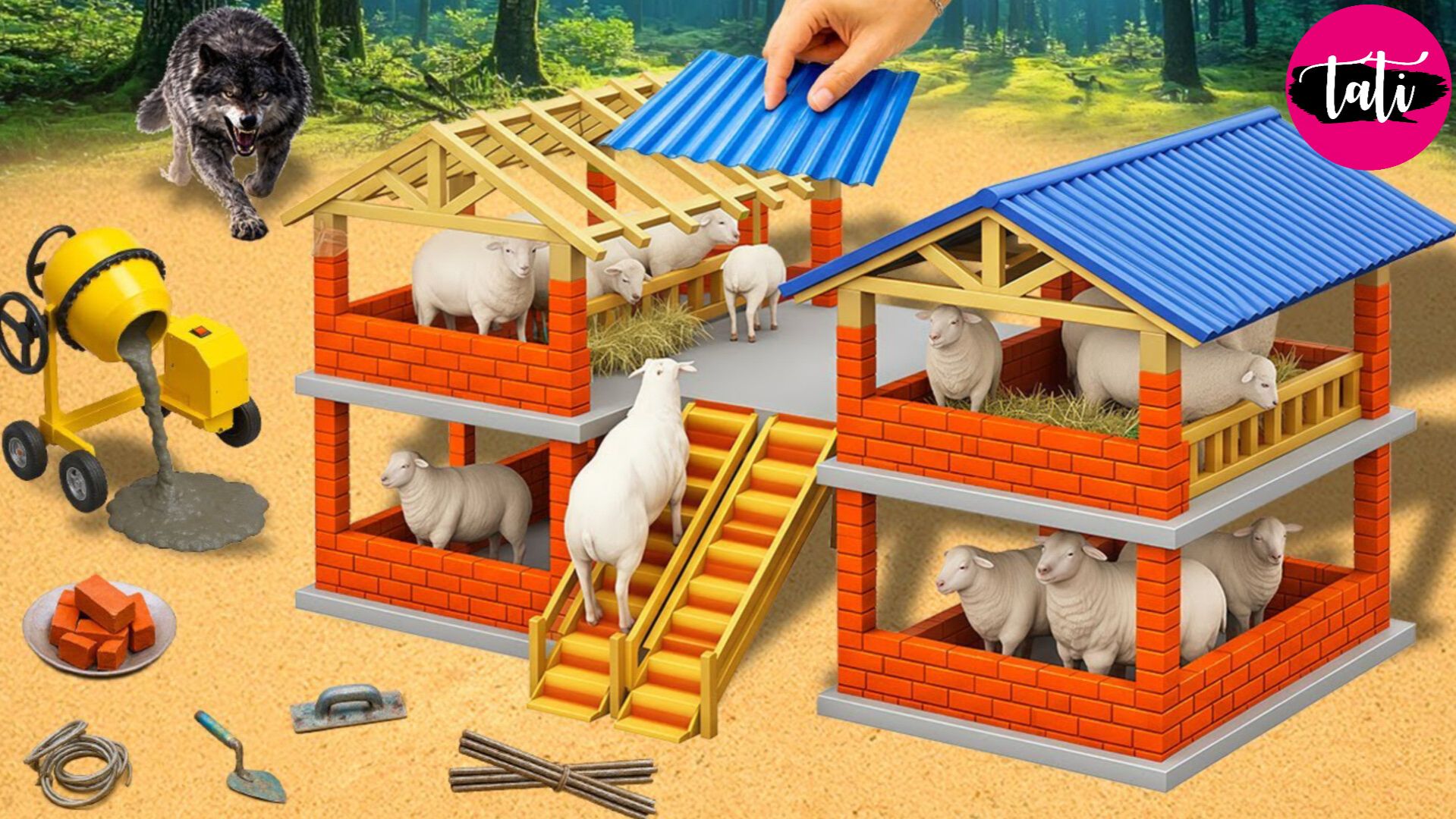 Мультик про трактор, строит двухэтажный кирпичный Овечий сарай после нападения Волка смотреть онлайн