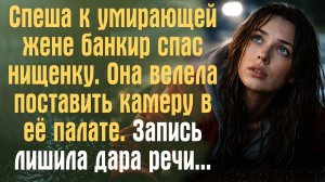 Спеша к умирающей жене банкир спас нищенку. Та велела поставить камеру в палате. Запись лишила речи.