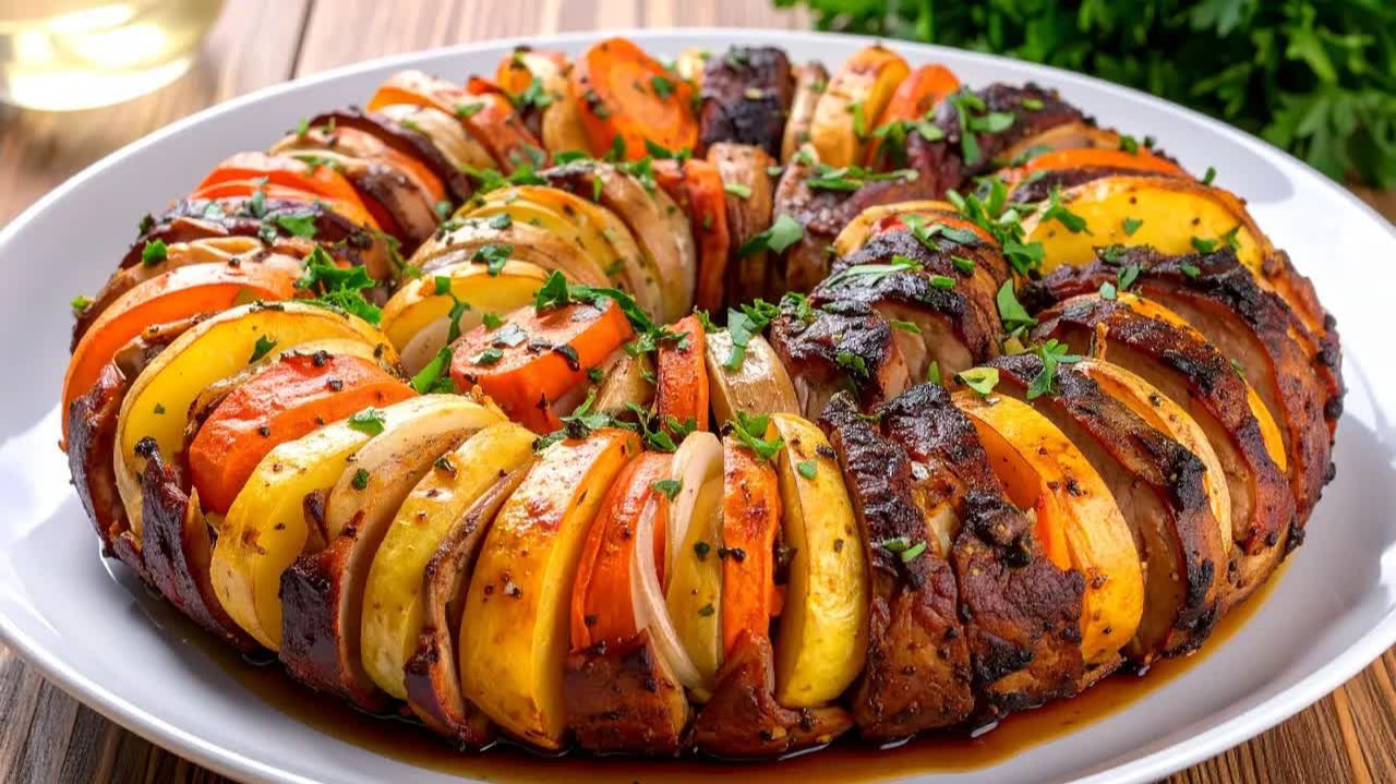 ШИКАРНОЕ ГОРЯЧЕЕ НА ПРАЗДНИЧНЫЙ СТОЛ! Сочная "Гармошка" с овощами. МЯСО тает во рту! смотреть онлайн