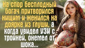 На спор бесплодный богач притворился нищим и женился на доярке из глуши, а увидев УЗИ с тройней.