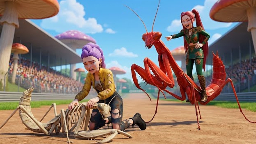 Руми и Мира соревнуются в гонках на гигантских богомолах. Охотники на демонов. смотреть онлайн