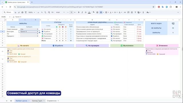 Kanban-доска и трекер задач в Google таблицах. Таск-менеджер в таблицах. смотреть онлайн