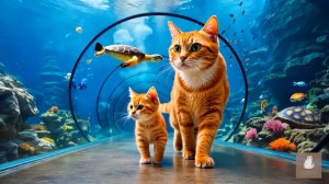 😹Мама кошечка со своим маленьким котёночком смотрят на красивых рыбок в окианариуме🔥