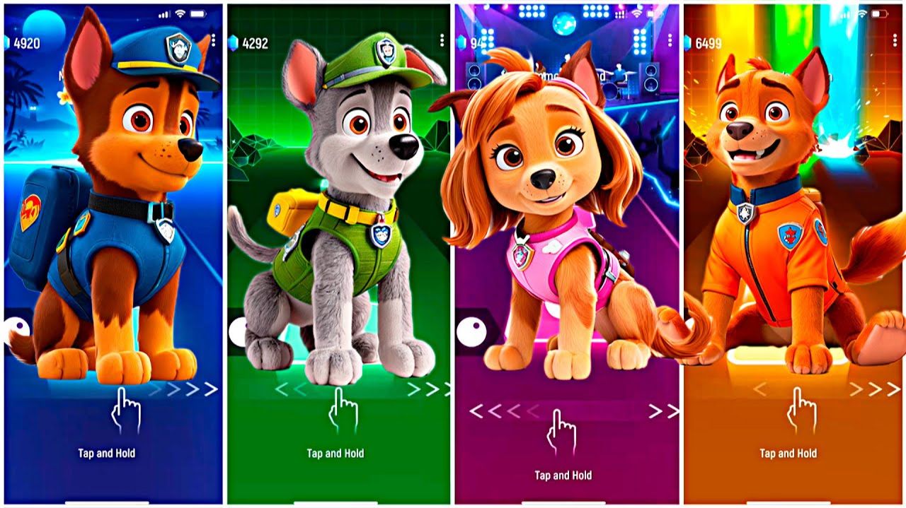 Мультики для Детей Щенячий Патруль Tiles Hop - ГОНЩИК, РОККИ, СКАЙ, ЗУМА смотреть онлайн