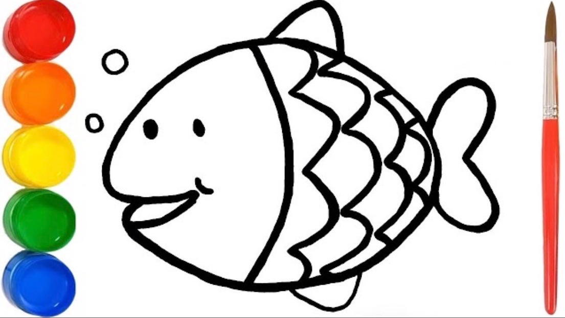 Мультик раскраска для детей и малышей. Как нарисовать рисунок рыбу смотреть онлайн