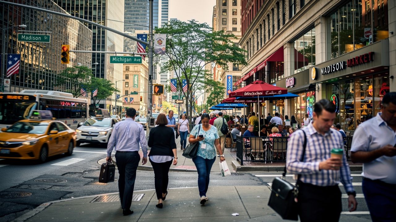 Хаотичный Чикаго в час пик прогулка по Мэдисон Стрит и Магнификент Майл 🚶♂️🌆🔥 смотреть онлайн