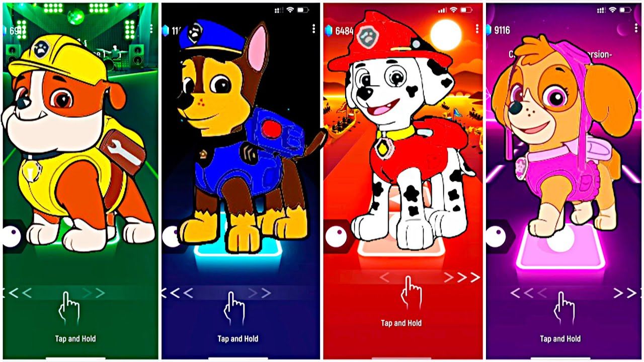 Мультики для Детей Щенячий Патруль Tiles Hop - КРЕПЫШ, ГОНЩИК, МАРШАЛЛ, СКАЙ смотреть онлайн