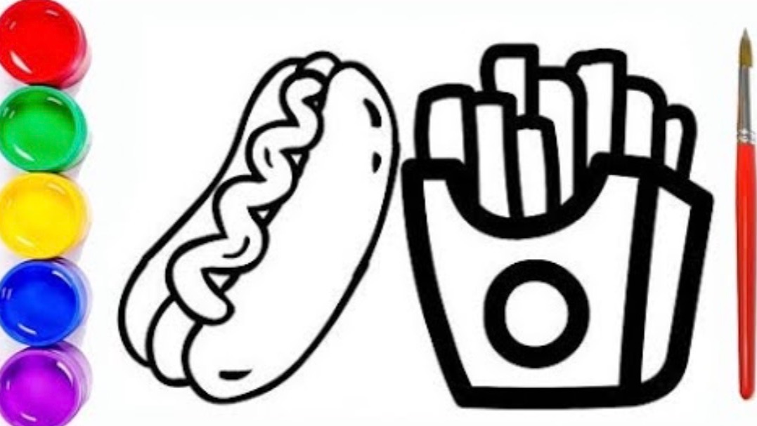 Мультик раскраска для детей и малышей. Как нарисовать рисунок бургер смотреть онлайн