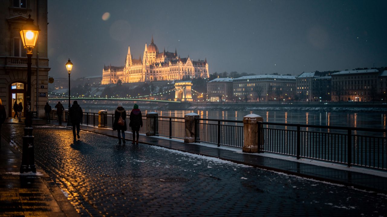 Будапешт зимой набережная Дуная в снежном настроении ❄️ смотреть онлайн