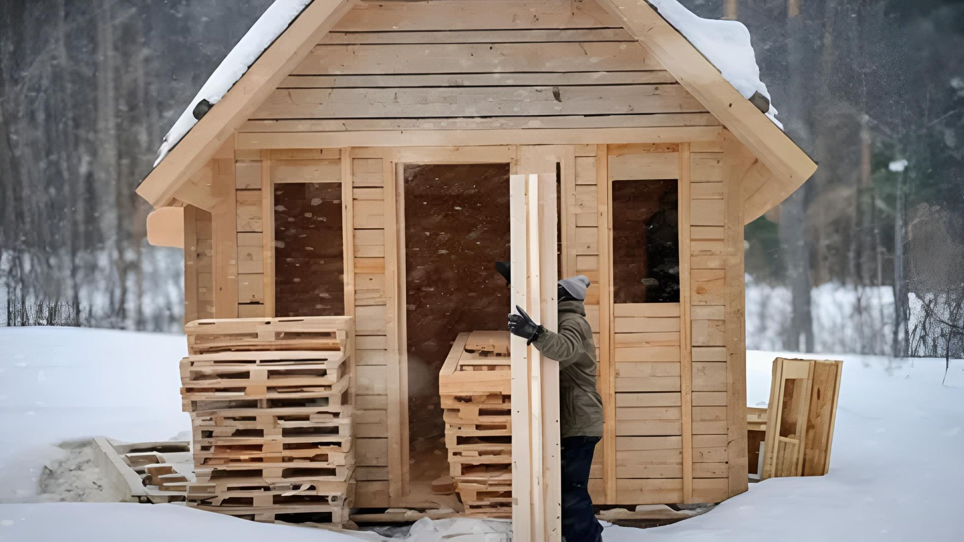 Строю домик из поддонов. От начала до конца. Бушкрафт смотреть онлайн