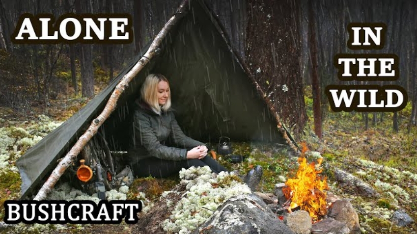 Одиночное зимнее путешествие. Крытое из брезентового ПОНЧО, бушкрафт. смотреть онлайн