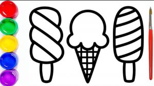 Мультик раскраска для детей и малышей. Как нарисовать рисунок мороженое