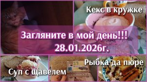 Загляните в мой день//кекс//суп с щавлем//ужин