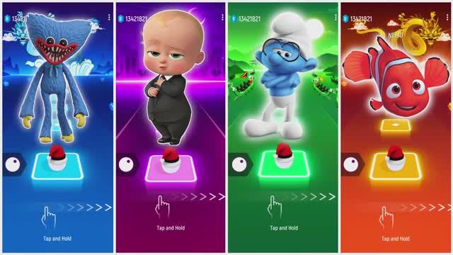 Huggy Wuggy 🆚 The Baby Boss 🆚 The Smurfs 🆚 Nemo Tiles Hop EDM Rush🎶 смотреть онлайн