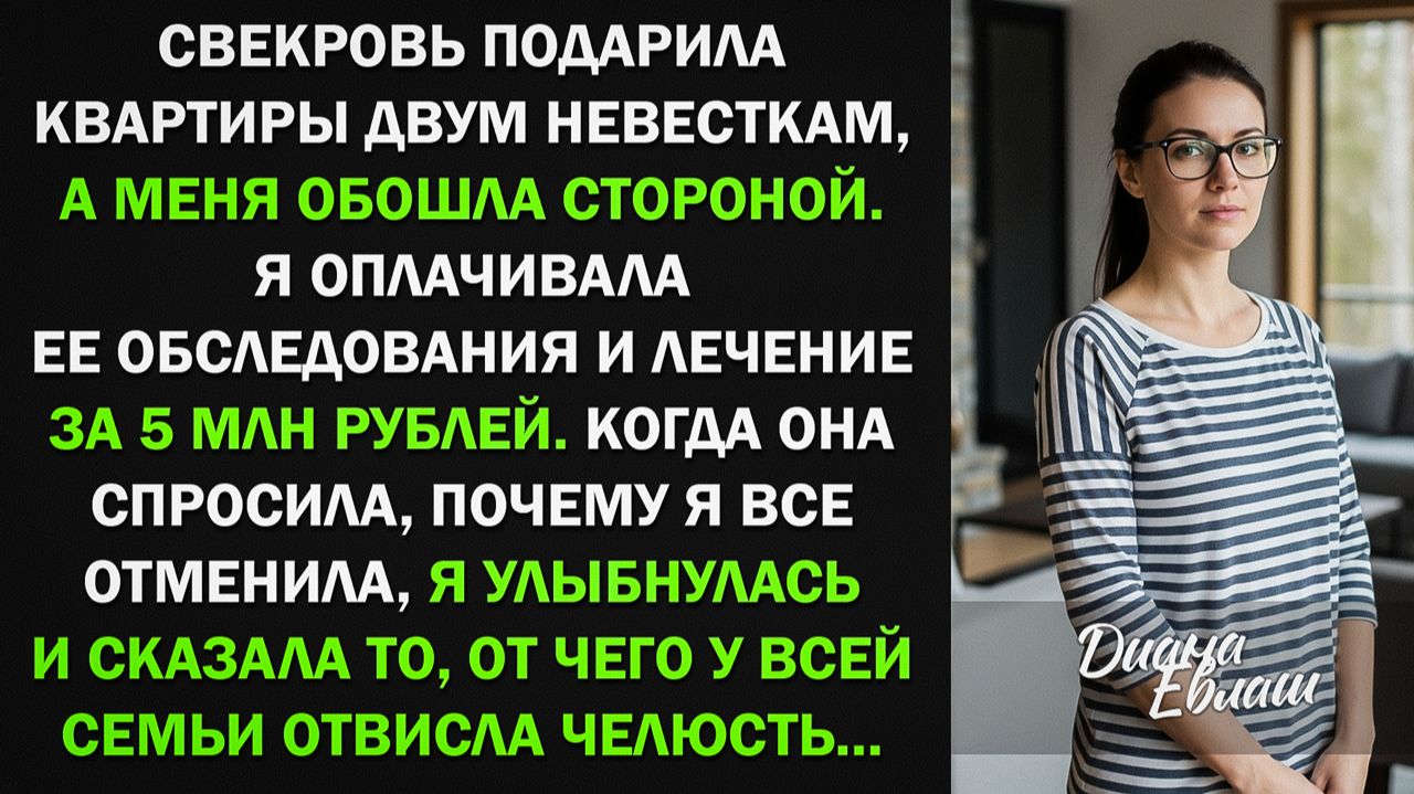 Я оплатила свекрови лечение за 5 млн. Она подарила квартиры двум невесткам, кроме меня... Тогда я... смотреть онлайн