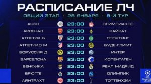 Расписание матчей Лиги Чемпионов УЕФА 28.01.2026