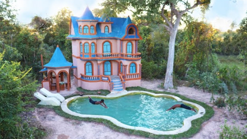 Они потратили всего 100$ на строительство креативного бассейна с виллой. Примитивными методами. смотреть онлайн