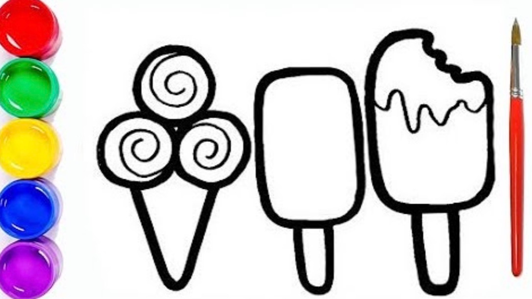 Мультик раскраска для детей и малышей. Как нарисовать рисунок мороженое смотреть онлайн