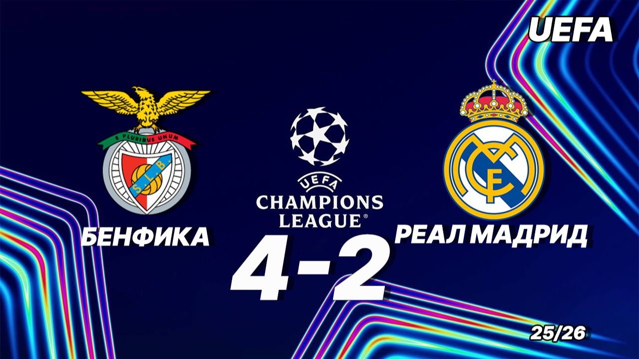 Бенфика — Реал Мадрид 4:2. Обзор матча. Фантастический гол вратаря. Лига чемпионов 25/26 смотреть онлайн