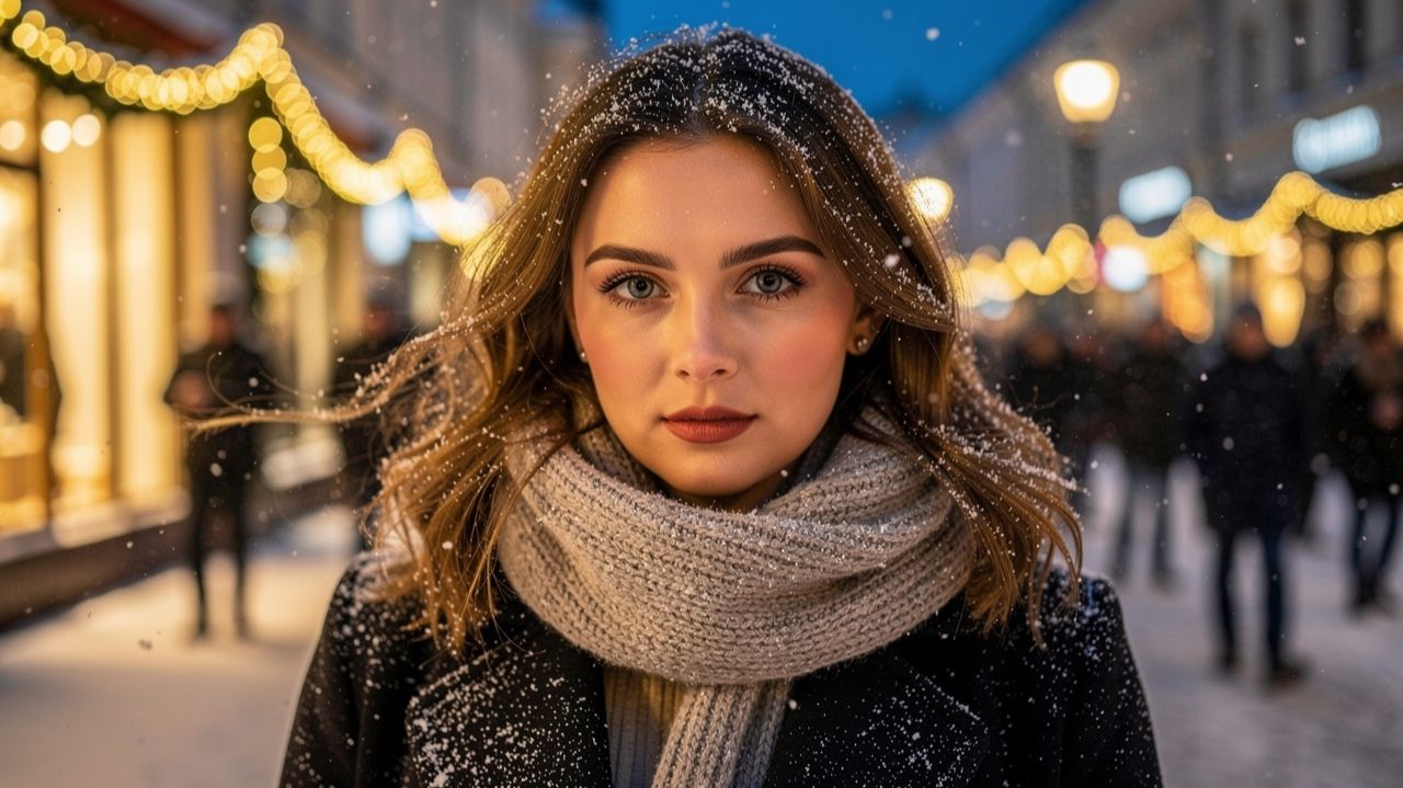 Зимний Арбат Рождественская атмосфера и снег в центре Москвы ✨❄️🎄 смотреть онлайн