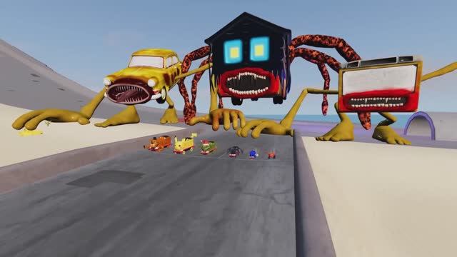 ПОЖИРАТЕЛЬ АВТОБУСОВ против ПОЖИРАТЕЛЯ АВТОМОБИЛЕЙ С КРАНОМ в BeamNG.Drive смотреть онлайн