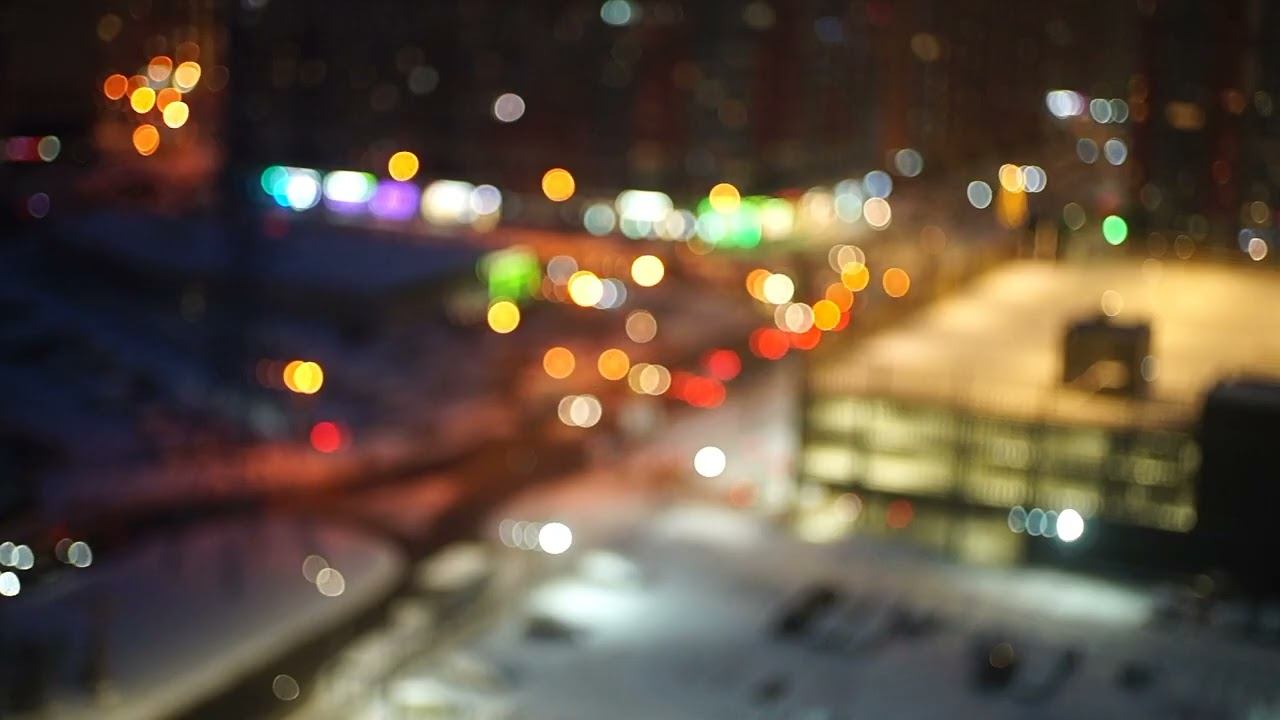 Ночной пейзаж Москвы в боке  огни снег движение  Фон для работы сна  15 мин