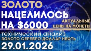 Золото нацелилось на $6000 на фоне рисков. Анализ рынка золота, серебра, нефти, доллара 29.01.2026 г
