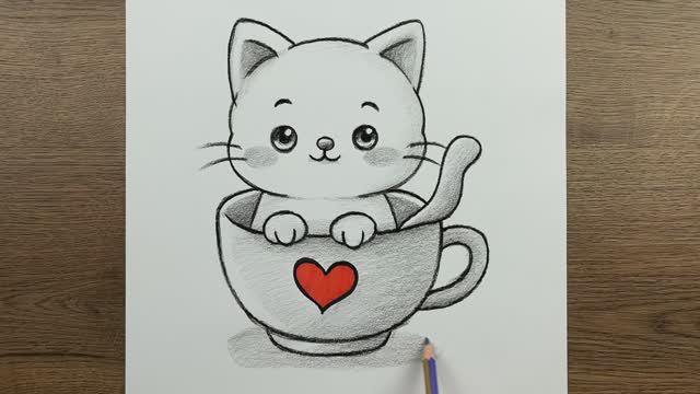 Как нарисовать миленькую кошку простым карандашом смотреть онлайн