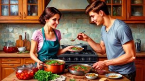 Женщина на кухне кашеварит