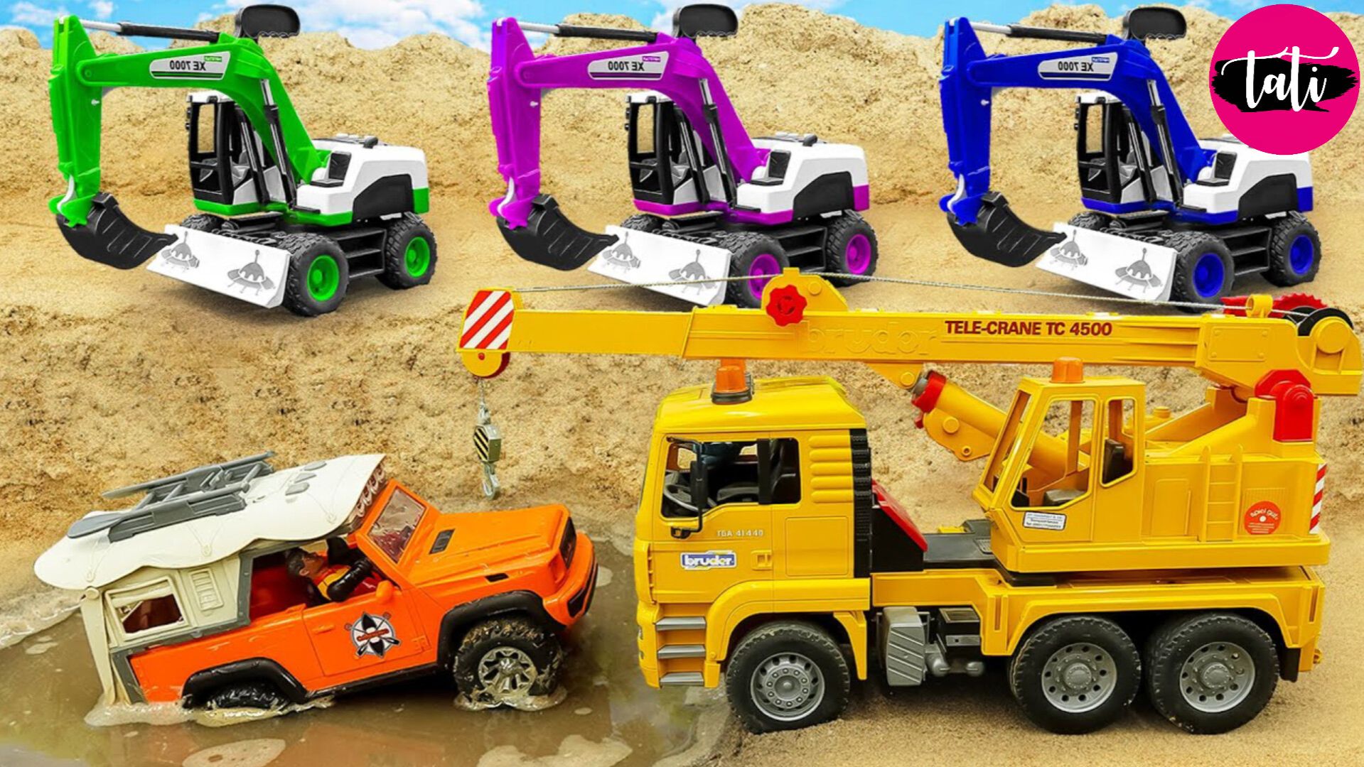 Мультик про Экскаватор, Грузовик и полицейская машина ищут пропавших уток | История песочных игрушек смотреть онлайн