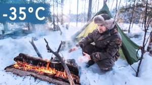 Ночь в зимнем лесу превратилось в выживание. Мороз -35 С