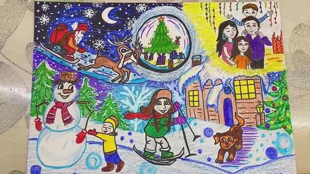 Рисунок Новый год🎄Семья🎅Как нарисовать🎨Семейные традиции☃️Рисуем поэтапно❄️Рисунок на Новый год🎄 смотреть онлайн