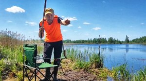 Рыбалка в лесу на торфяном карьере. Разловил новое удилище.