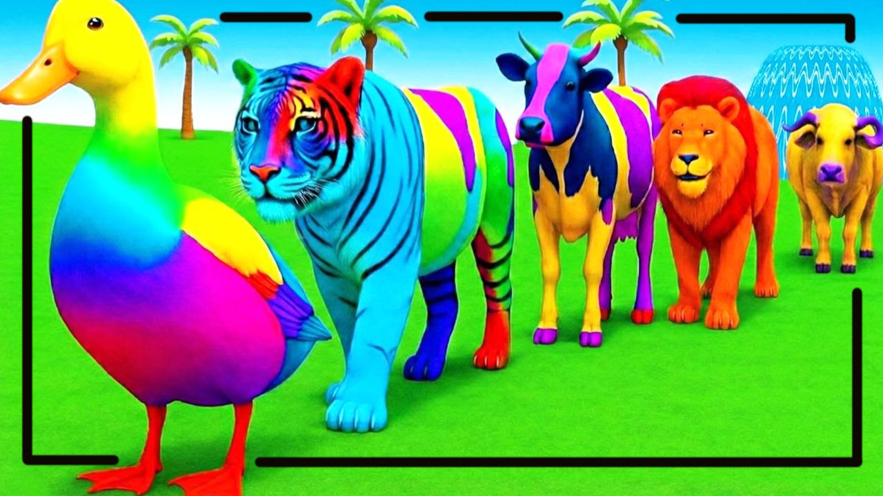 Мультики про диких животных. Разноцветные животные: утка и тигр. Смотреть онлайн Мультики для детей. смотреть онлайн