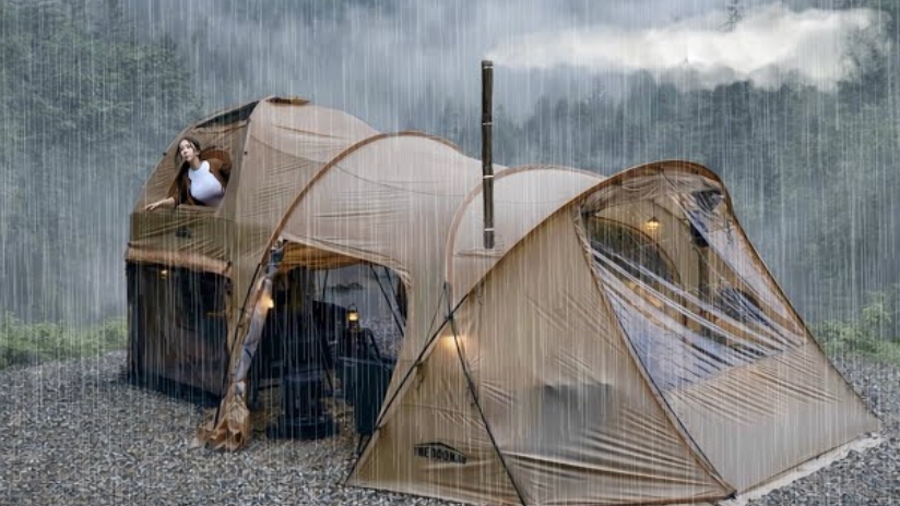 Кемпингов огромной двухэтажной палатке под сильным дождём, ASMR. смотреть онлайн