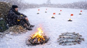 Выживаю на реке во время сильного снегопада. Бушкрафт, рыбалка.